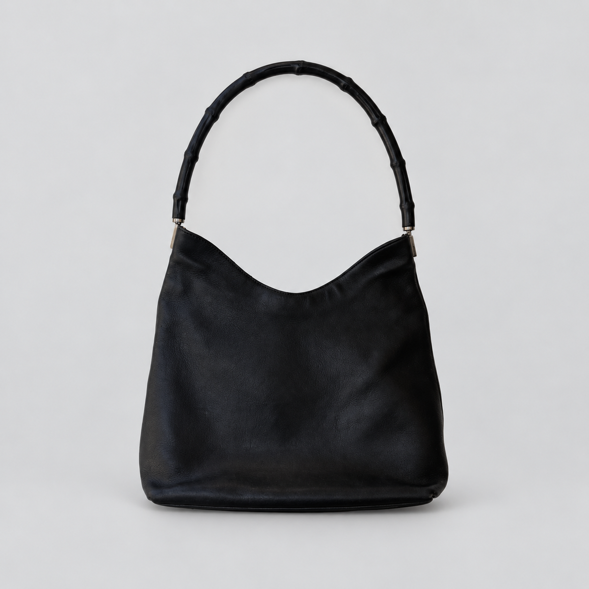 BLACK BAMBOO HANDLE HOBO BAG