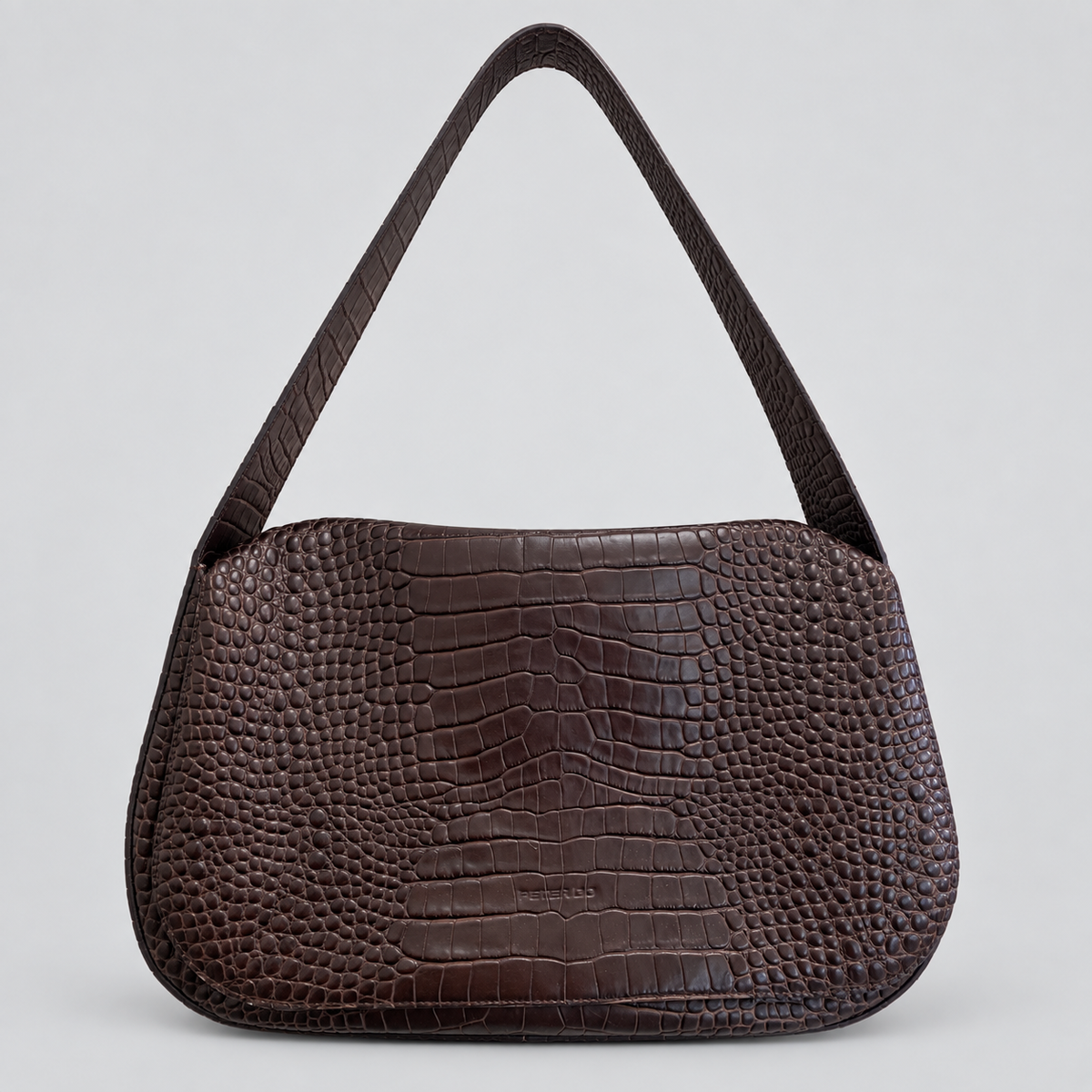 BROWN CROC-EMBOSSED SHOULDER BAG